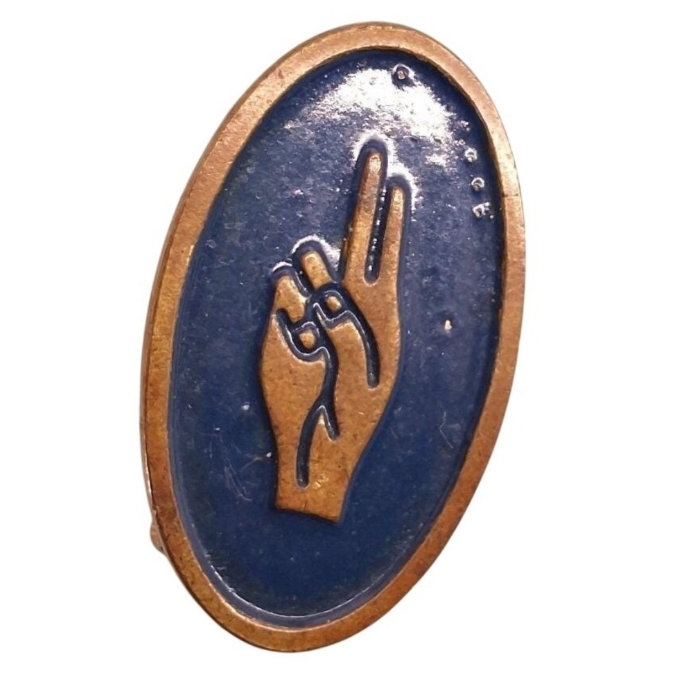 Vintage Girl Scouts GSA‎ Three Finger Salute Pin Blue Gold Enamel